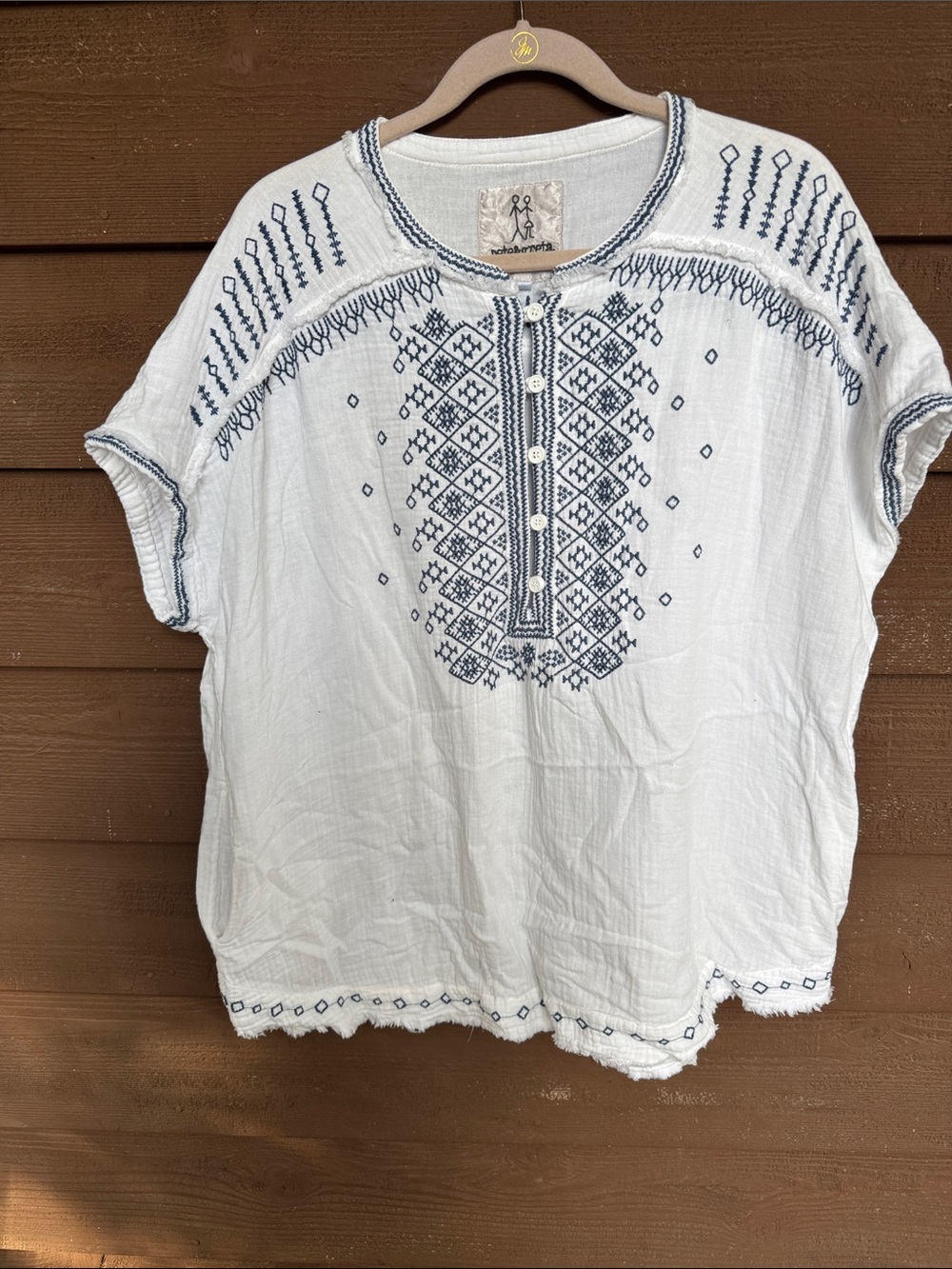 Pete & Greta Johnny Was White Embroidered Cotton Tunic size Medium
